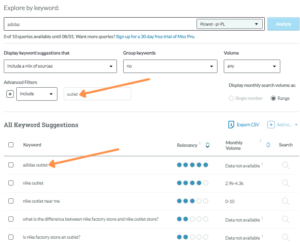 Grupowanie fraz kluczowych w optymalizacji- Advanced Filters w Moz Keyword Explorer